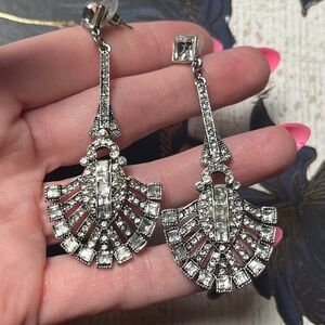 Estate 1920s Great Gatsby Art Deco Style Silver Crystal Chandelier Earrings D3
